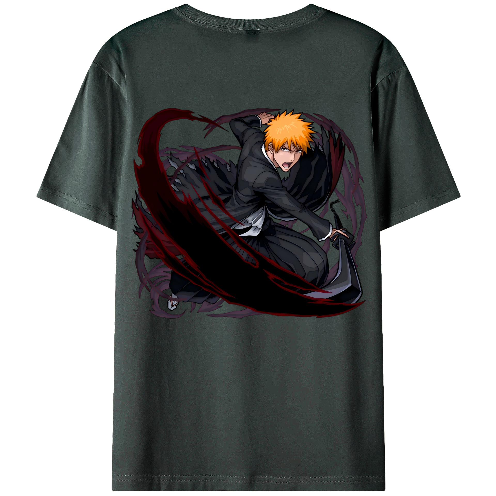 （画像用） ブリーチ 黒崎一護（くろさき いちご）BLEACH Kurosaki Ichigo 綿100％ メンズ半袖Tシャツ（バックプリント） 通気性